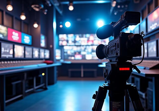 プロ仕様の撮影機材が並ぶ放送スタジオ